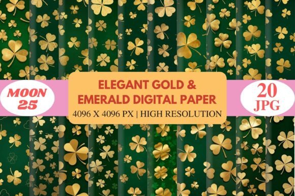 Download Elegant Gold &amp; Emerald Digital Paper - Digital paper Collection