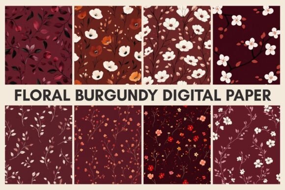 Download Floral Burgundy Digital Paper Bundle - Digital paper Collection