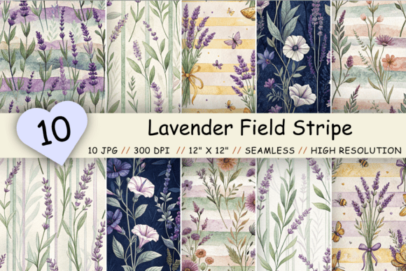 Download Lavender Field Stripe Digital Paper - Digital paper Collection