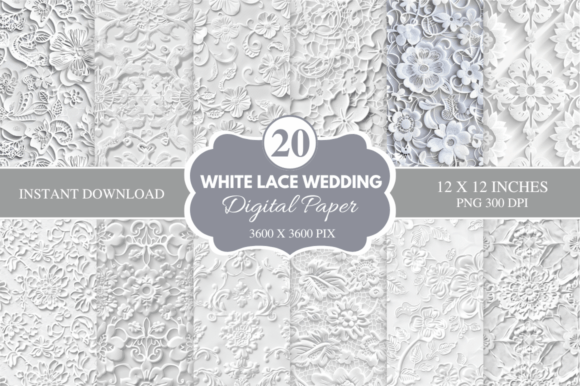 Download White Lace Wedding Digital Paper Bundle - Digital paper Collection