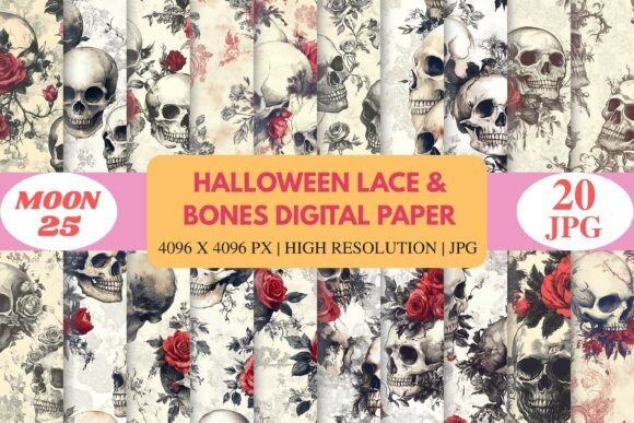 Download Halloween Lace &amp; Bones Digital Paper - Digital paper Collection