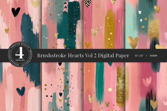 Download Brushstroke Hearts Vol 2 Digital Paper P - Digital paper Collection