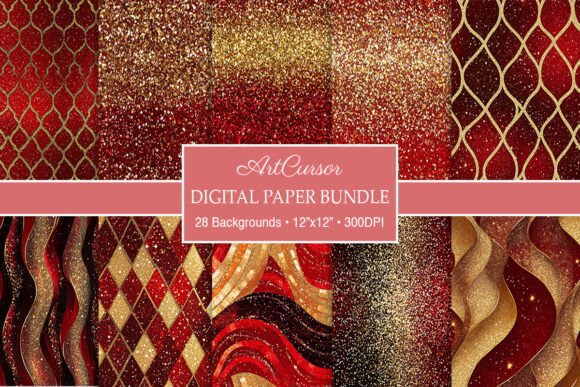 Download Elegant Red &amp; Gold Glitter Digital Paper - Digital paper Collection
