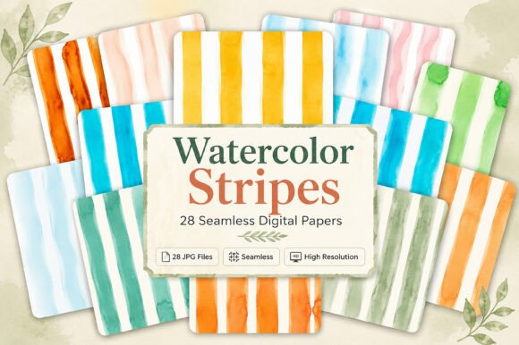 Download Watercolor Stripes Digital Paper - Digital paper Collection
