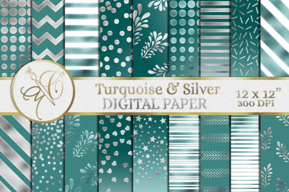 Download Turquoise and Silver Digital Paper - Digital paper Collection