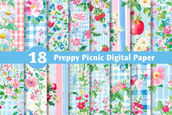 Download Preppy Cottagecore Picnic Digital Paper - Digital paper Collection