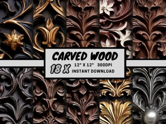 Download Carved Wood Texture Digital Paper Pack - Digital paper Collection