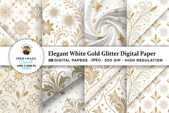 Download Elegant White Gold Glitter Digital Paper - Digital paper Collection