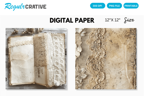 Download Antique Lace Junk Journal Digital Paper - Digital paper Collection