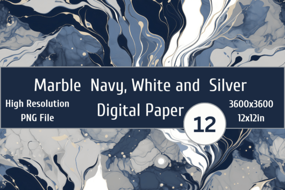 Download Marble Navy, White,Silver Digital Paper - Digital paper Collection