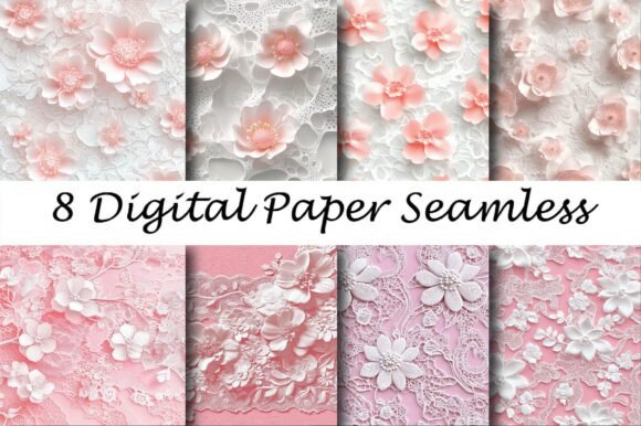 Download White &amp; Pink Lace Pattern Digital Paper - Digital paper Collection