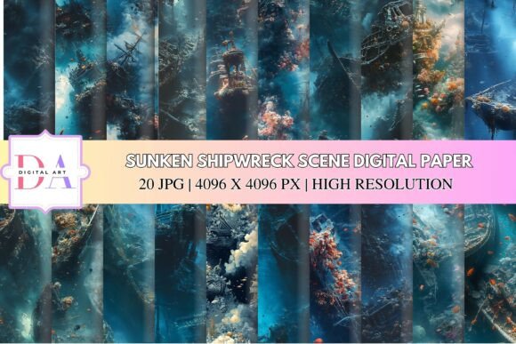 Download Sunken Shipwreck Scene Digital Paper - Digital paper Collection