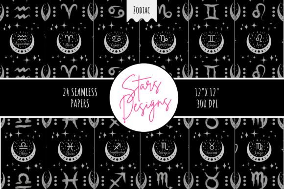 Download Zodiac Silver Digital Paper Patterns - Digital paper Collection