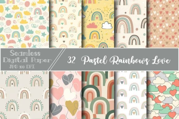 Download Pastel Rainbows Love Digital Papers Set - Digital paper Collection