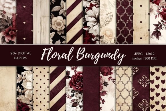 Download Floral Burgundy Digital Paper Bundle - Digital paper Collection