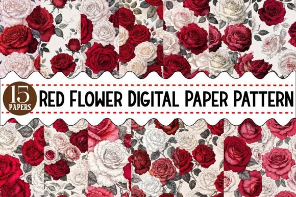 Download Red Flower Digital Paper Patteren Bundle - Digital paper Collection