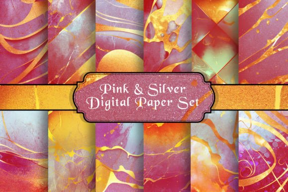 Download Pink and Silver Digital Paper Set - Digital paper Collection