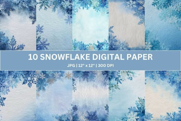 Download 10 Winter Snowflake Digital Paper Pack - Digital paper Collection