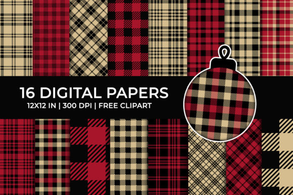 Download Red Lumberjack Digital Papers Set, Plaid - Digital paper Collection
