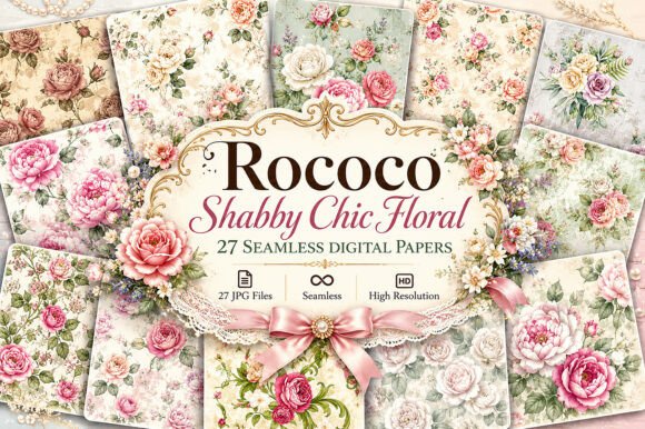 Download Rococo Shabby Chic Floral Digital Paper - Digital paper Collection