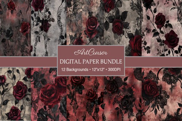 Download Vintage Floral Gothic Lace Digital Paper - Digital paper Collection