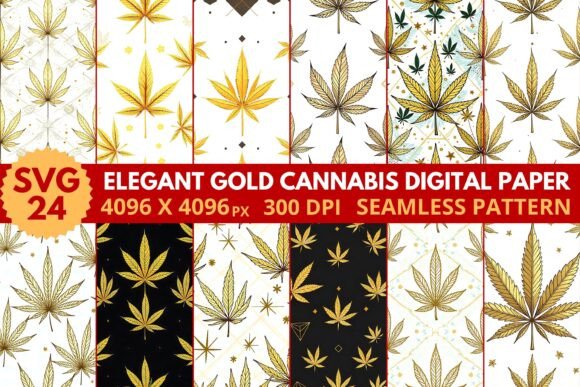 Download Elegant Gold Cannabis Digital Paper - Digital paper Collection