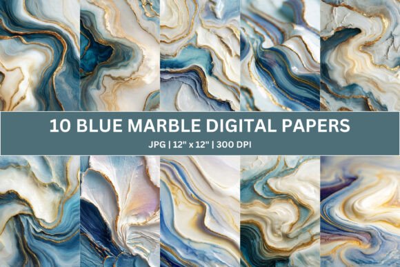Download 10 Blue Gold Marble Digital Paper - Digital paper Collection
