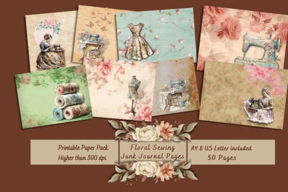 Download Vintage Floral Sewing Digital Papers - Digital paper Collection