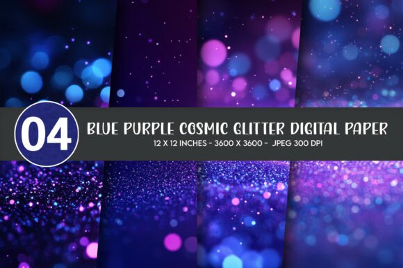 Download Blue Purple Cosmic Glitter Digital Paper - Digital paper Collection