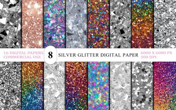 Download Metallic Silver Glitter Digital Paper - Digital paper Collection