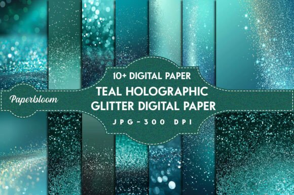 Download Teal Holographic Glitter Digital Paper - Digital paper Collection